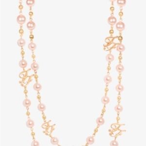 Too Faced Pink Pearl and Gold logo  Necklace